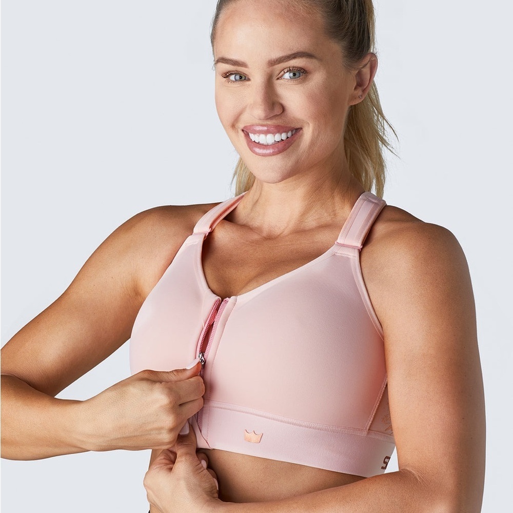 SHEFIT Flex Sports Bra Size 4 Luxe Blush Pink Zip Cinch Lift Adjustable Support